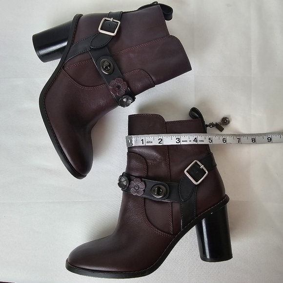 Coach Moto Tea Rose Leather Booties Oxblood Block Heel Ankle Boots Size 6.5 - Picture 12 of 16